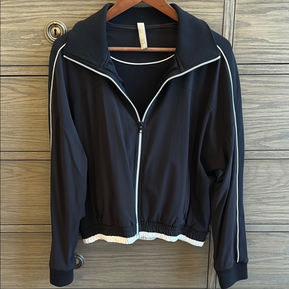 Athleta Black Bomber Jacket with Sporty Trim